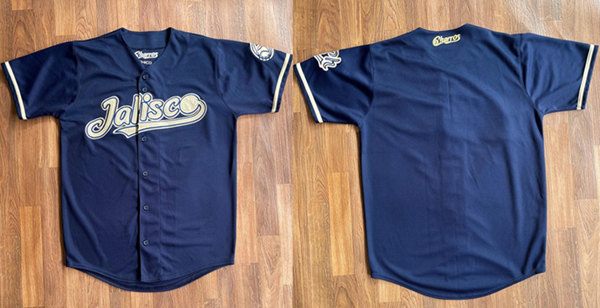 Men's Navy Charros De Jalisco Blank Stitched Baseball Jersey